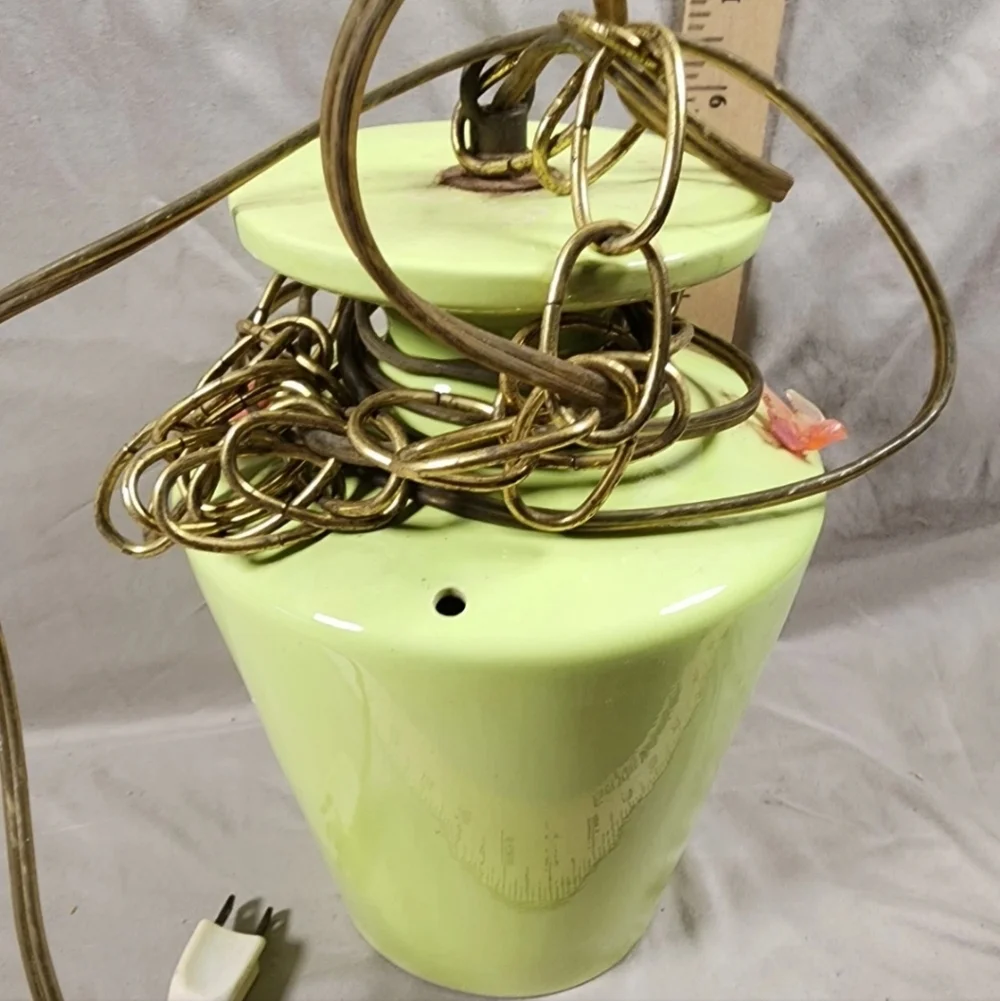 Vintage Ceramic Hanging Swag Light Mid Century Handpainted Deer Used
